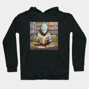 Believe in Yourself Funny an Alien reading a Book Hoodie